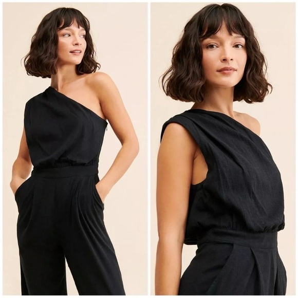 Free People Avery One Shoulder Jumpsuit Black - Picture 2 of 10
